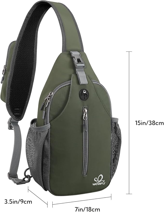 WATERFLY Crossbody Sling Backpack Sling Bag Travel Hiking Chest Bags Daypack (Dark Green)