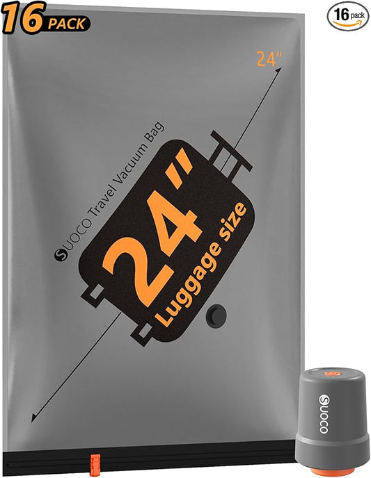 Travel Vacuum Bags with Cordless Electric Pump, 16 Medium Compression Packing Cubes for Clothing Clothes, Luggage Suitcase Organizer, Space Saver Vacation Cruise Travel Essentials
