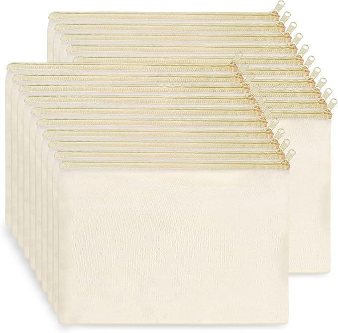 Koolmox 9x7'' Canvas Pouch with Zipper Bulk, 20 pcs Multipurpose Large Cotton Canvas Makeup Cosmetic Bag, Travel Toiletry Pouches Blank Beige DIY Craft Bags, Pencil Bag, Purses, Stationery Organizer