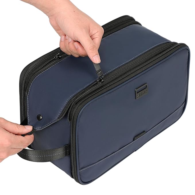 ZEEMO Travel Toiletry Bag for Men, Large Water-Resistant Double-Sided Full-Open Dopp Kit, Versatile Organizer for Shower and Hygiene Accessories, Bathroom Essentials, Cosmetics, Blue