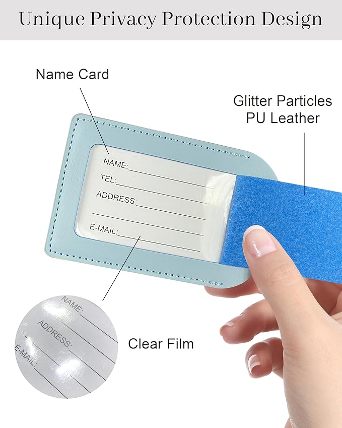 Luggage Tags for Suitcases, PU Leather Travel Tags for Luggage. (Sky Blue)