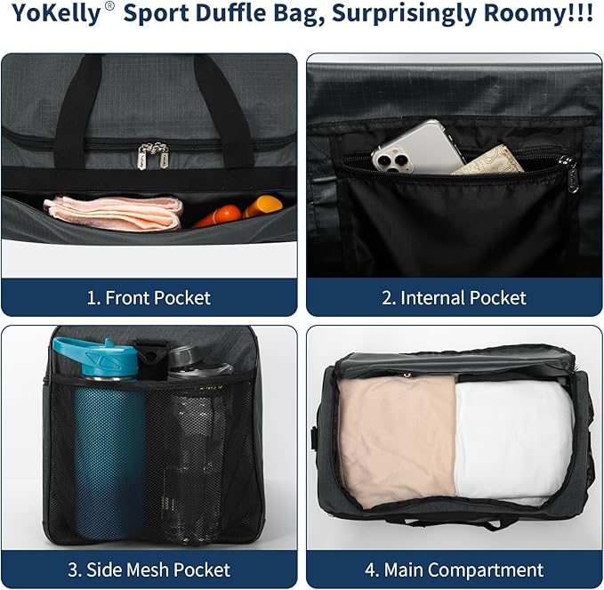 Gym Bag 20 inch Sport Duffle Bag for Men - 40L Weekender Duffel Bag for Travel - Dark Grey