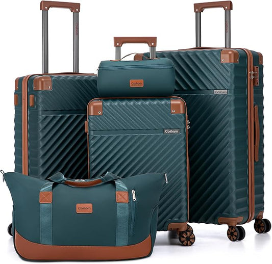 Luggage Sets 5 Piece with TSA Lock Spinner Wheels, Unisex Hard Case ABS Suitcase Set, Hardshell Lightweight Waterproof Travel Hardside Suitcases with Wheels for Women Men, Dark Green