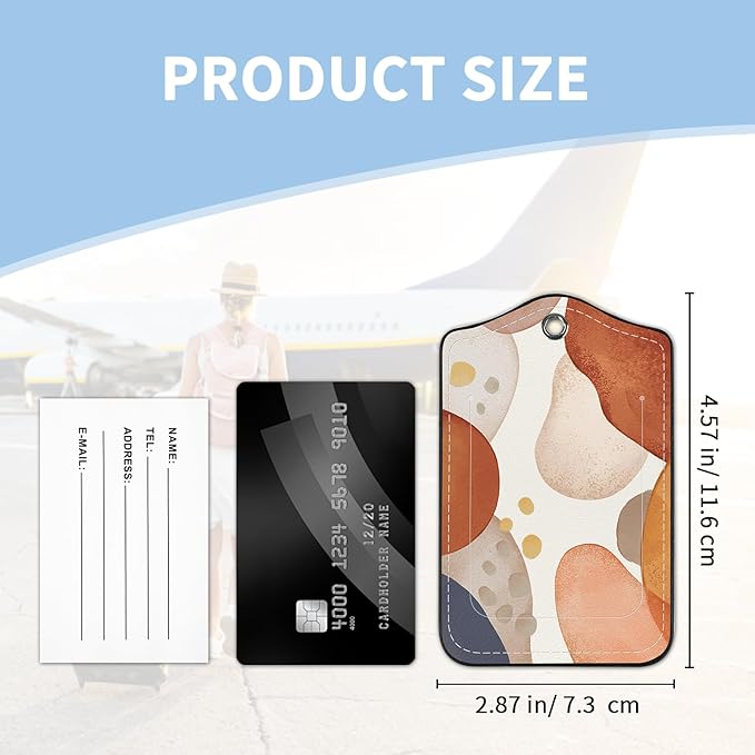 2 Pcs Luggage Tag for Suitcases, Abstract Boho PU Leather Suitcase Tag Privacy Cover Name ID Label with Metal Loop, Personalized Baggage Identifier for Women Cruise Bag Travel Essentials