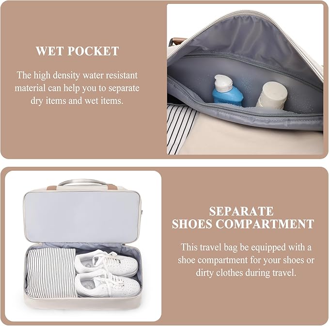 Weekender Bags for Women,Personal Item Travel Bag with Shoes Compartment,Overnight Travel Duffel Bag with Toiletry Bag