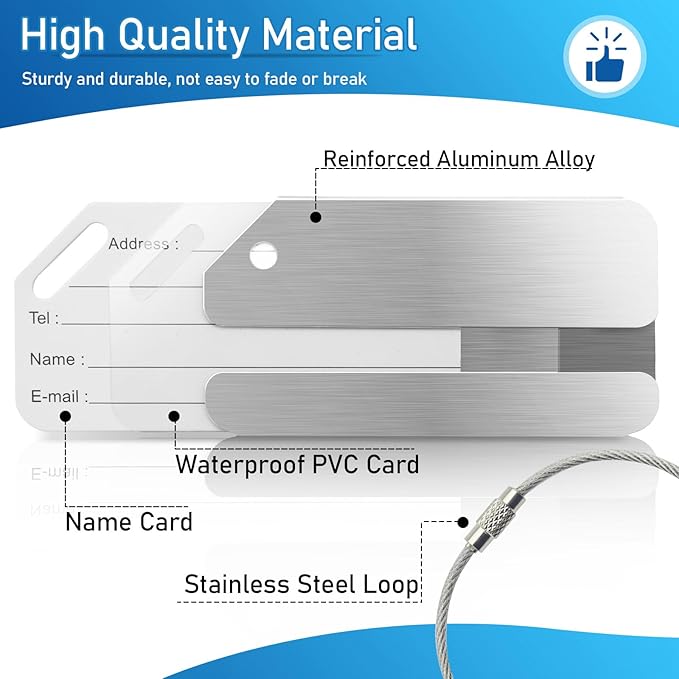 10 Pack Aluminum Luggage Tags for Suitcases with Name ID Card, Durable Luggage Name Tags Identifier, Travel Tags for Luggage Baggage