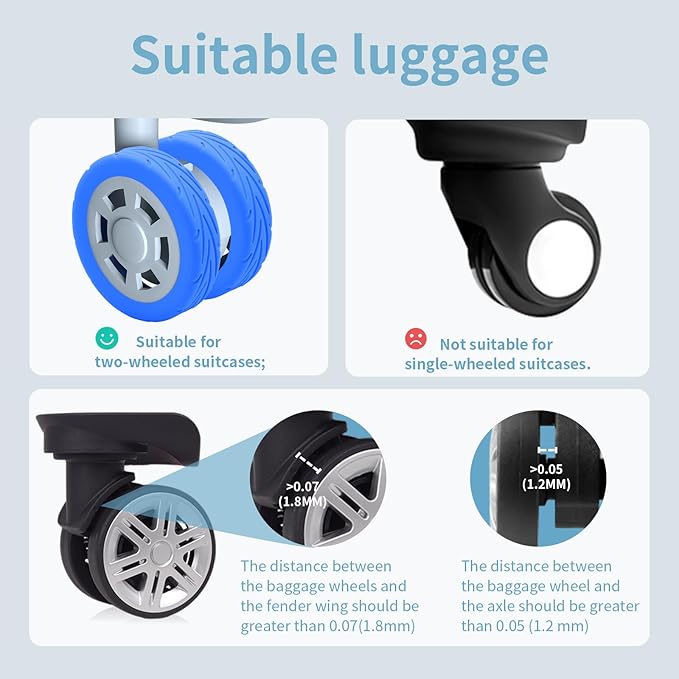 10Pcs Luggage Wheel Covers Silicone Silent Suitcase Protector for Luggage or Office Chair Caste Upgraded Wear-Resistant Anti-Noise Shock Absorption Suitcase Covers Accessories for Travel Blue