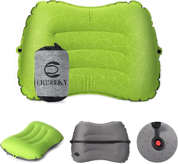 Camping Pillow - Inflatable Pillow - Travel Pillows for Backpacking & Airplane, Lumbar Support 2.0 Dual-Valve Blow Up Pillow, Ultralight Compressible, Comfortable, Ergonomic Pillows