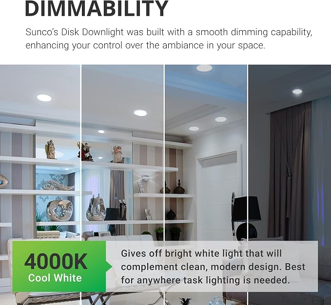Sunco Lighting 12 Pack 5/6” LED Disk Lights Flush Mount Ceiling Light Fixture Recessed 6000K Daylight Deluxe, 100W Equivalent 15W, 1050LM, Dimmable Low Profile Surface Mount ETL. | 1050LM, 6000K Daylight, Flush Mount Disk Recessed Ceiling Can Lighting,...