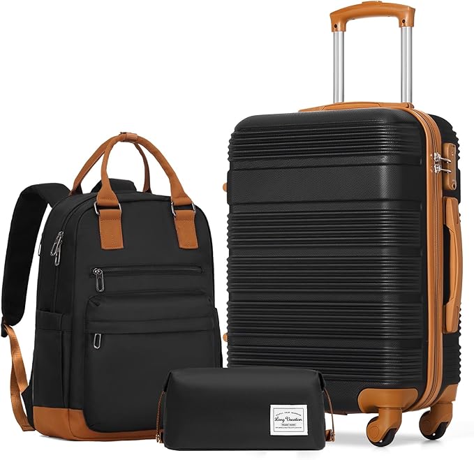LONG VACATION 3 Piece Carry On Luggage Set with Backpack, 20 Inch Carry Suitcase with Spinner Wheels, ABS+PC Hardshell Suitcase set with TSA Lock & YKK Zipper