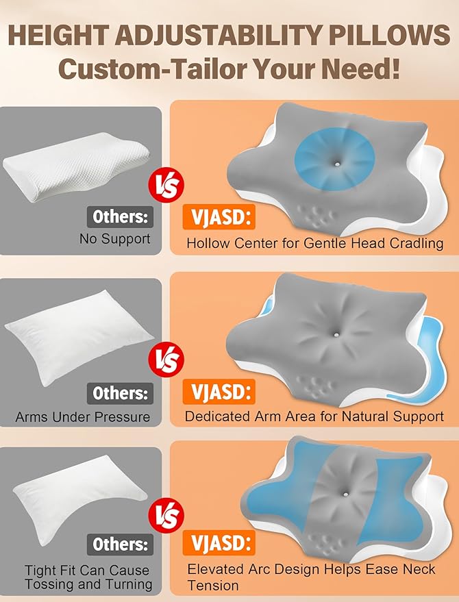 Cervical Neck Pillow for Pain Relief – Ergonomic Memory Foam Pillow for Side Sleeper Contour Orthopedic Bed Cooling Pillow for Neck Support – Ideal Christmas Birthday Gift for Women Men - Grey