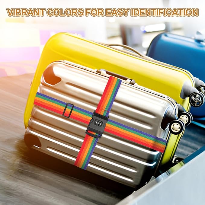 MECCANIXITY Luggage Straps with Combination Lock Adjustable Suitcase Belt Strap for Suitcase Briefcase Backpack Travel, Red-White-Blue, Pack of 4