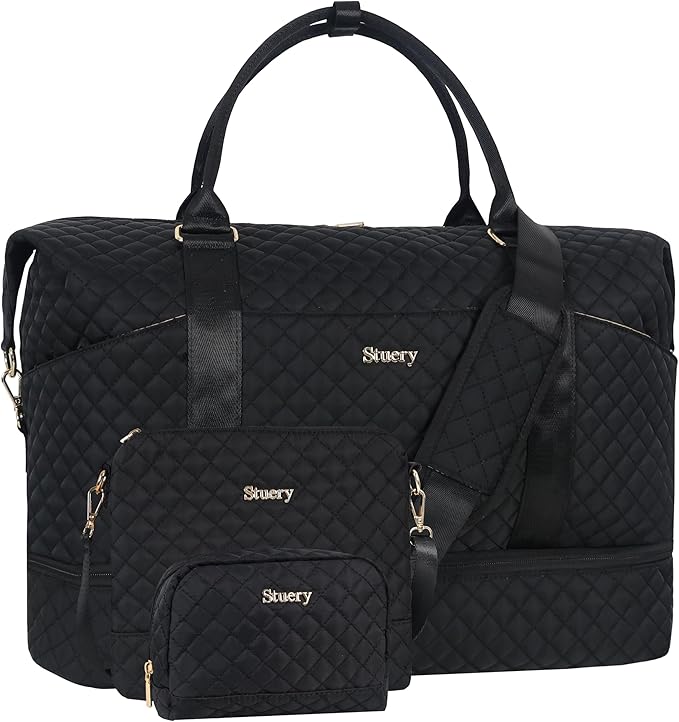 Weekender Bag, Large Travel Duffel Bag for Women, Carry on Overnight Bag with Shoe Compartment and Toiletry Bags