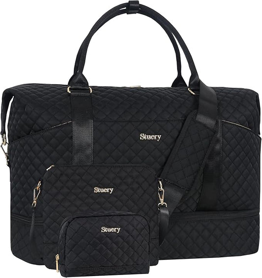 Weekender Bag, Large Travel Duffel Bag for Women, Carry on Overnight Bag with Shoe Compartment and Toiletry Bags