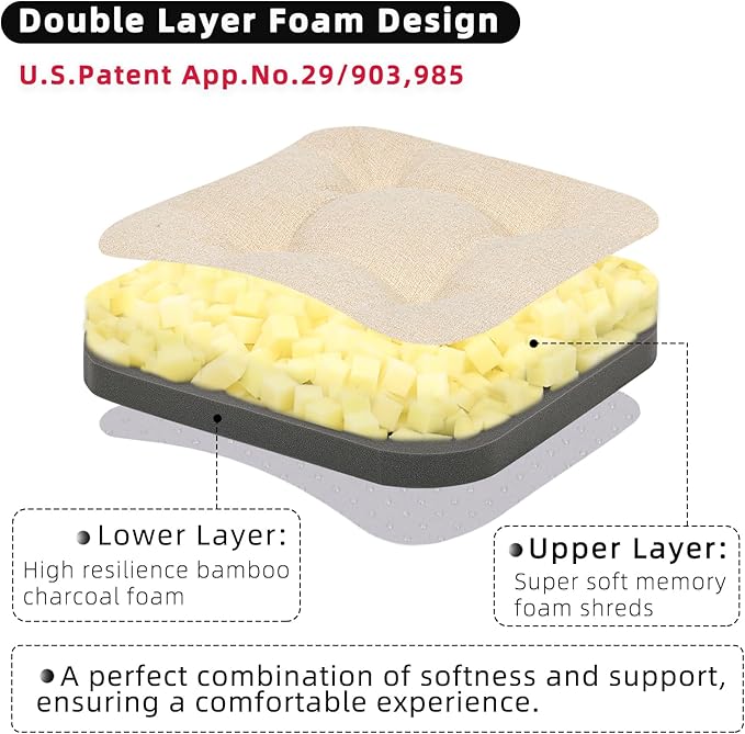 GOFORIT Chair Cushions Set of 2,Tufted Shredded Memory Foam Chair Pads, Non-Slip Seat Cushions with Removable Cover, 2 Pack,Beige