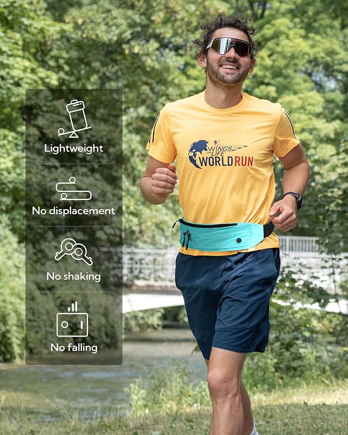 WATERFLY Running Belt Fanny Pack: Runner Marathon Jogging Waist Pack Sport Workout Exercise Fitness Phone Holder Belt for Men Women Jogger Slim Waistband Black