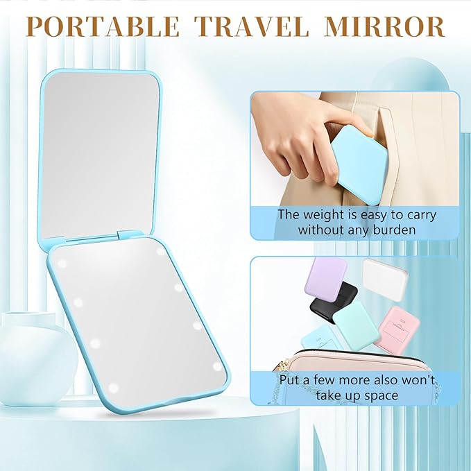 Kakuje Compact Mirror, 1X/3X Magnification LED Pocket Mirror with Nternal BIattery, Mini Mirror for Purse, Pocket,Travel and Present (Blue)