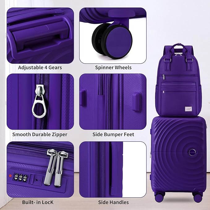 LARVENDER Luggage Sets, Suitcase Set 3 Piece Expandable Luggage PP Lightweight Large Suitcases with Wheels for Women (3 piece set,Grape Purple)