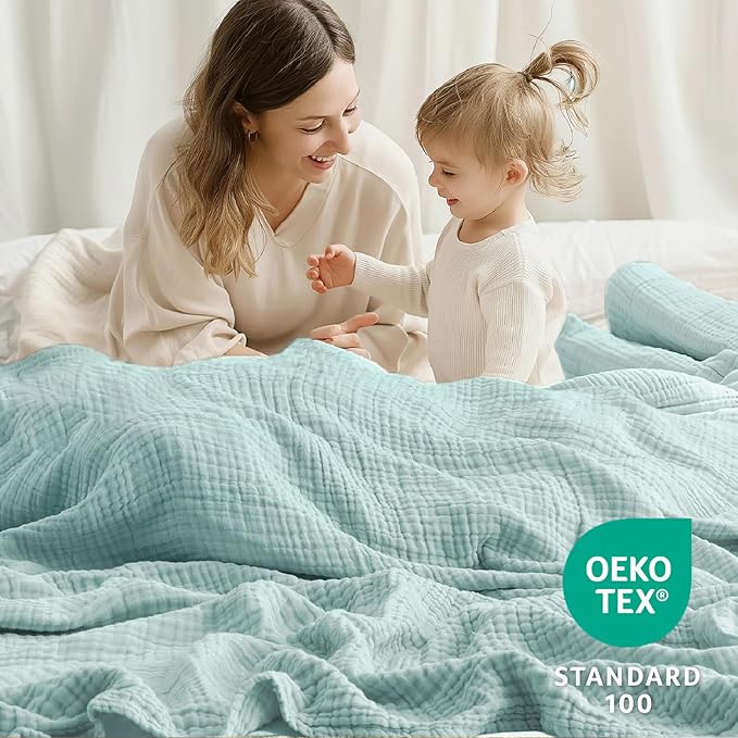 100% Cotton Muslin Blanket 40" x 40", Breathable and Lightweight Cotton Twin Blankets, Soft Cooling Summer Gauze Blanket for All Season, Mint