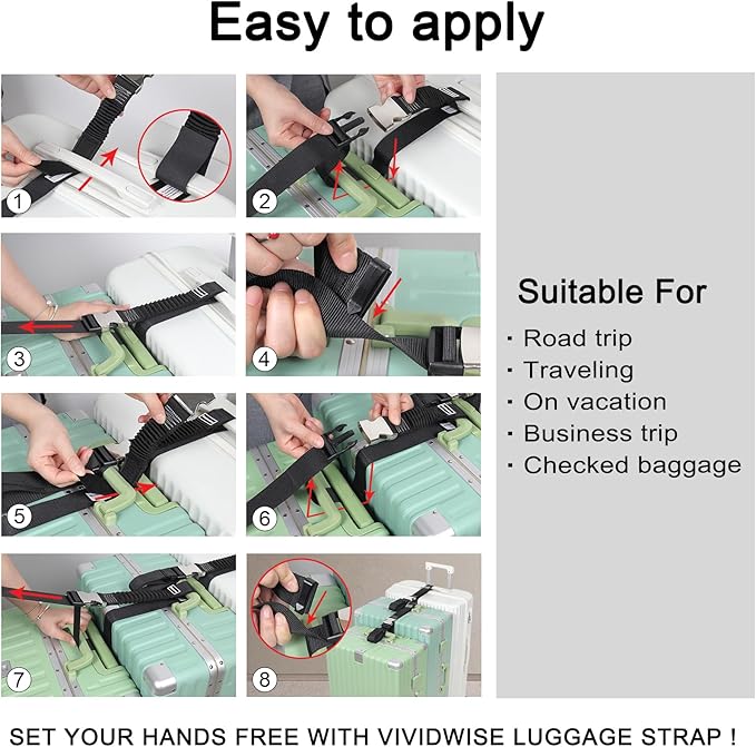 Luggage Straps, Stretchable Luggage Connector Straps for Suitcases, Metal Buckle Add A Bag Adjustable Attachment Accessories Belts (Black-Metal Buckle, 1.5" W)