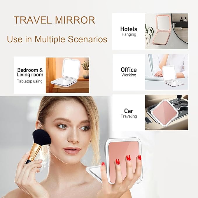 CYHTSHFZ Small Compact Mirror for Purse,5X/1X Travel Magnifying Mirror for Women, Makeup Mirror for Girls, Portable Ultra Slim Pocket Mirror（Pink）