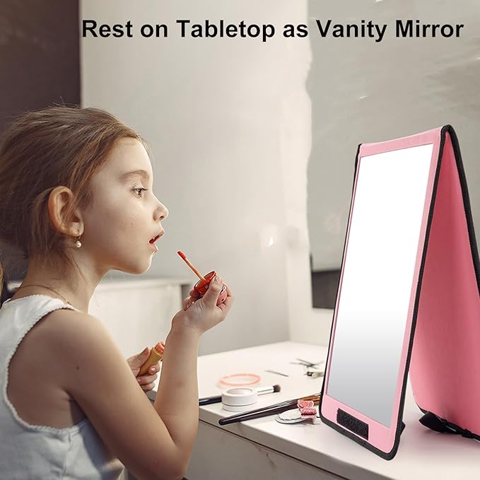 LPHUMEX Pink Portable Full Length Mirror for Dance Bag, 33x13 Inch Portable Folding Body Mirror for Camping Wedding Golf Swing Workout