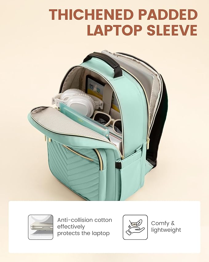 LOVEVOOK Laptop Backpack for Women with Giant Tumbler Holder 17.3 inch,Designer Travel Backpack Laptop Bag College Backpack,Quilted Work Nurse Teacher Backpack Purse Computer Bag Daypack,Mint Green