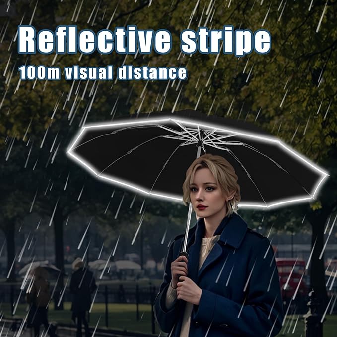 Fogkey Large Windproof Travel Umbrella, Portable Reverse Folding Car Umbrella, Compact Inverted Design with Waterproof Canopy, Automatic, 10 Durable Ribs, 45.6/13 Inch, Fits Backpack