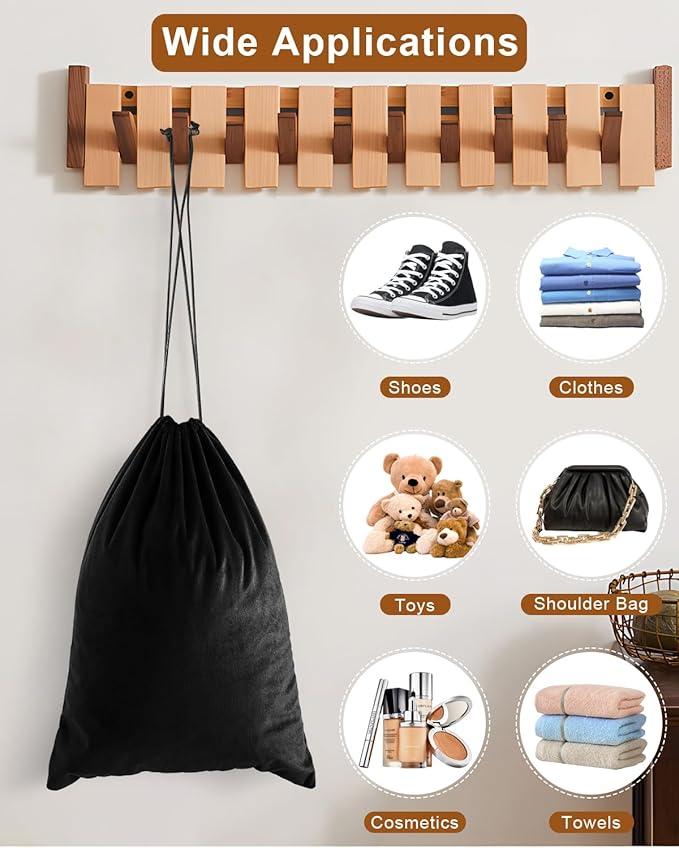 FantasyLife Shoe Bags for Travel, 17.3"x12.6" Washable Dust Bags for Storage & Packing, Flannel Shoe Pouch with Drawstring Closure for Purses, Handbags, Shoes & Toys (4, Black Beauty)
