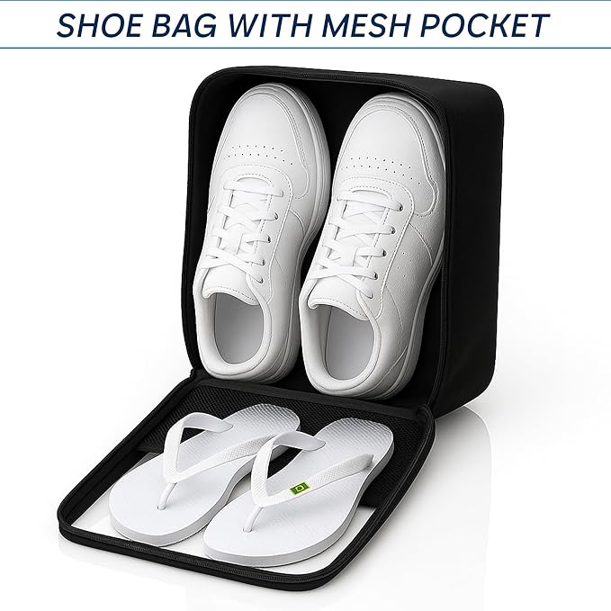 Travel Shoe Bag with Mesh Pocket – Shoe Packing Bags for Travel Women, Moms & Nurses – Water-Resistant Shoe Organizer with Clear Lid for Luggage or Gym