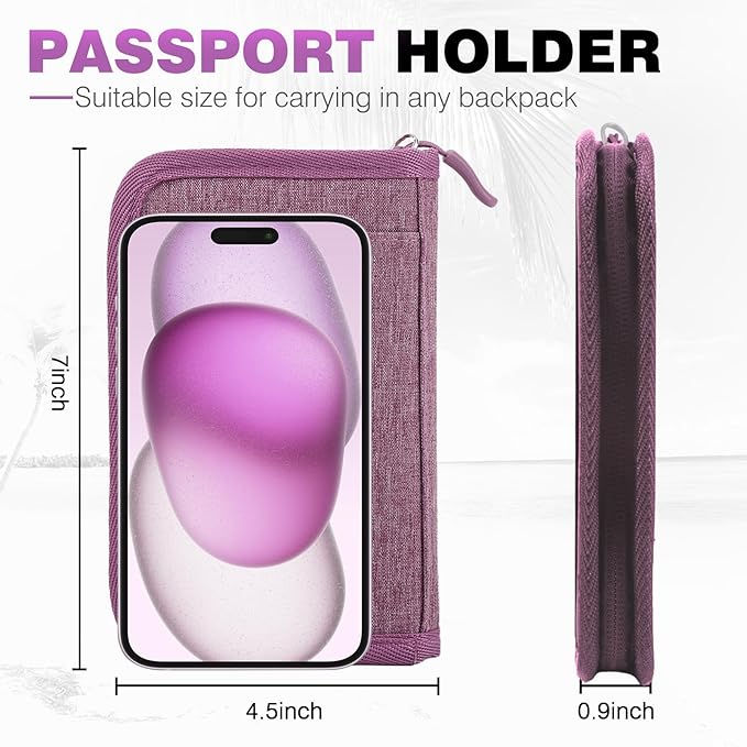 Single Passport Holder for Travel, RFID Travel Document Organizer for Women Waterproof Passport Wallet Men Portable Case for Cards, Boarding Pass, ID, Money, Tickets with Zipper