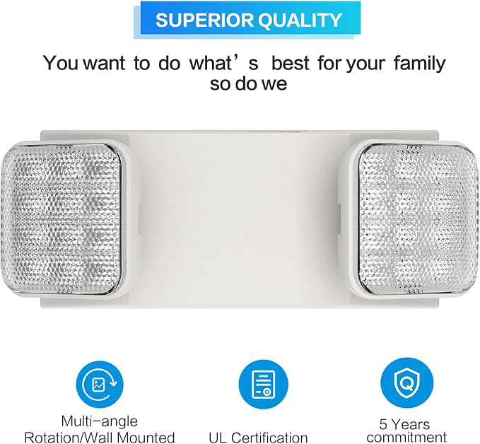 2 Packs Emergency Lights for Business, with Battery Backup,Hard Wired, UL 924 Certified,AC 120/277V,Two Head Adjustable LED Emergency Light.