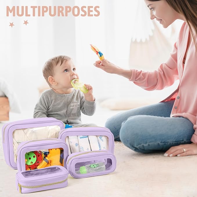 YOPCDJ 5PCS Diaper Bag Organizer Pouch Set, TSA Approved Toiletry Bag，Clear Waterproof TPU Makeup Bag Set Travel Organizer Bags for Women and Kids