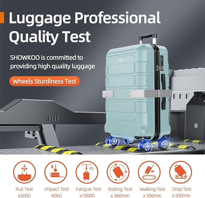 SHOWKOO Luggage Sets with Bags Expandable 100% PC Durable Suitcase Double Wheels TSA Lock 5pcs Mint Green