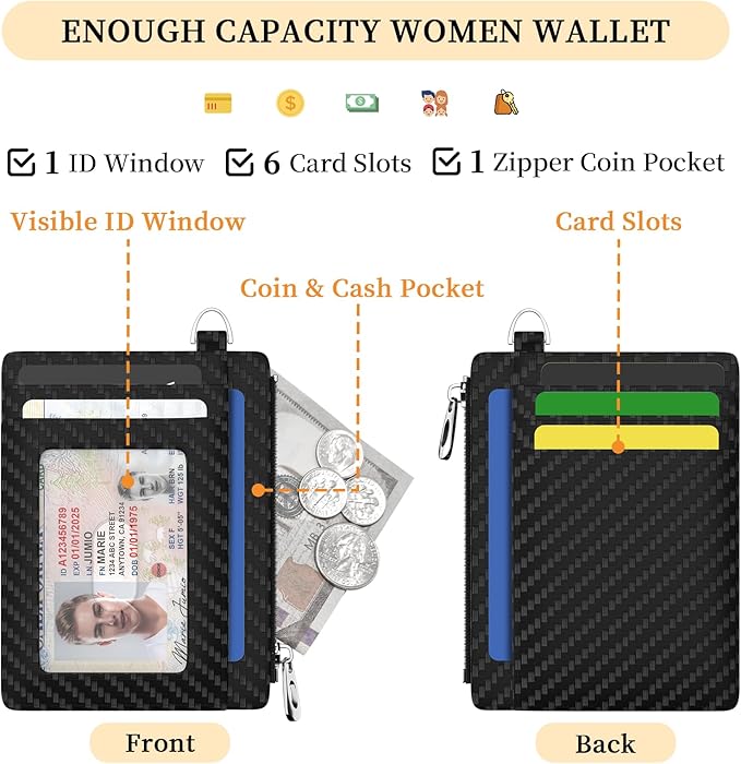 Hancynir Slim Wallet Minimalist Credit Card Holder RFID Blocking Small Card Wallets Mini Front Pocket PU Leather Card Case Thin Travel Zipper Coin Cash Wallet for Men Women Gifts
