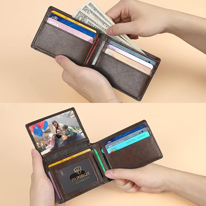 RUNBOX Wallet for Men Slim Rfid Leather 2 ID Window With Gift Box | Slim, Rfid, 2 ID Window, With Gift Box, Slim, Rfid