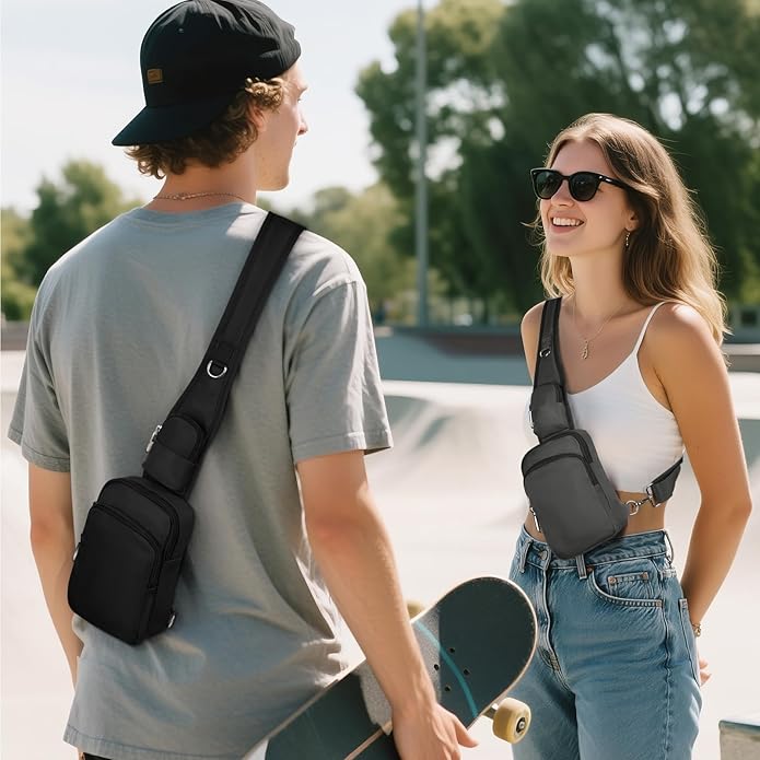 BROADREAM Mini Crossbody Sling Bag, Small Chest Bags Dual Pocket with Zipper Lock, RFID Blocking & Water Resistant Women Men