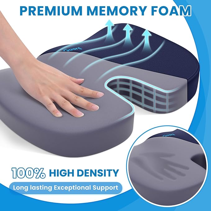 TushGuard Seat Cushion, Office Chair Cushions, Car Seat Cushion, Non-Slip Sciatica & Back Coccyx Tailbone Pain Relief Chair Pad, Memory Foam Butt Pillow for Computer Desk, Office Chair(Blue, XXL)