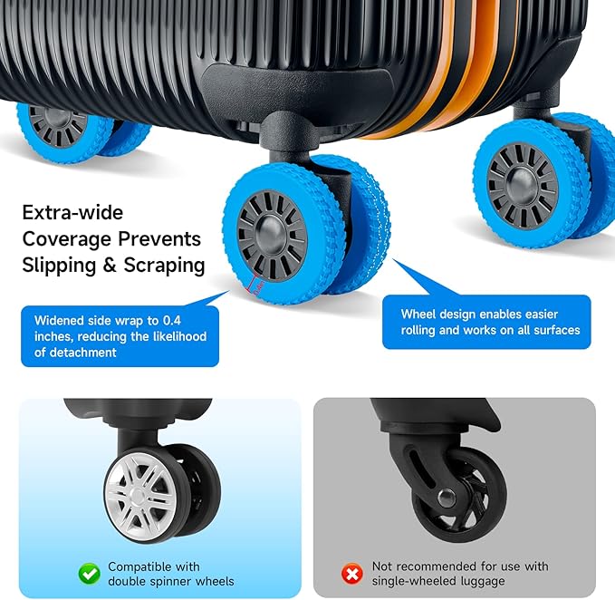 Upgraded 16 Pcs Luggage Wheel Covers, Silicone Protective Covers for 2-2.4" Suitcases Spinner Wheel, Wear-Resistant, Anti-Noise, Thickened Protector, Travel Accessories (Blue)