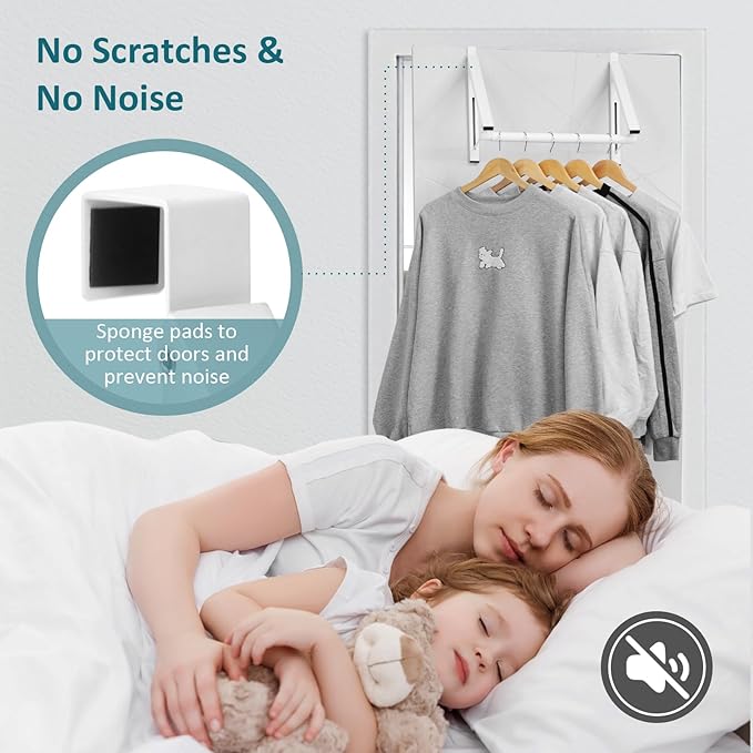 Optish Foldable Over The Door Hanger - Space-Saving Drying Rack for Coats & Clothing, Small Clothes Organizer, White