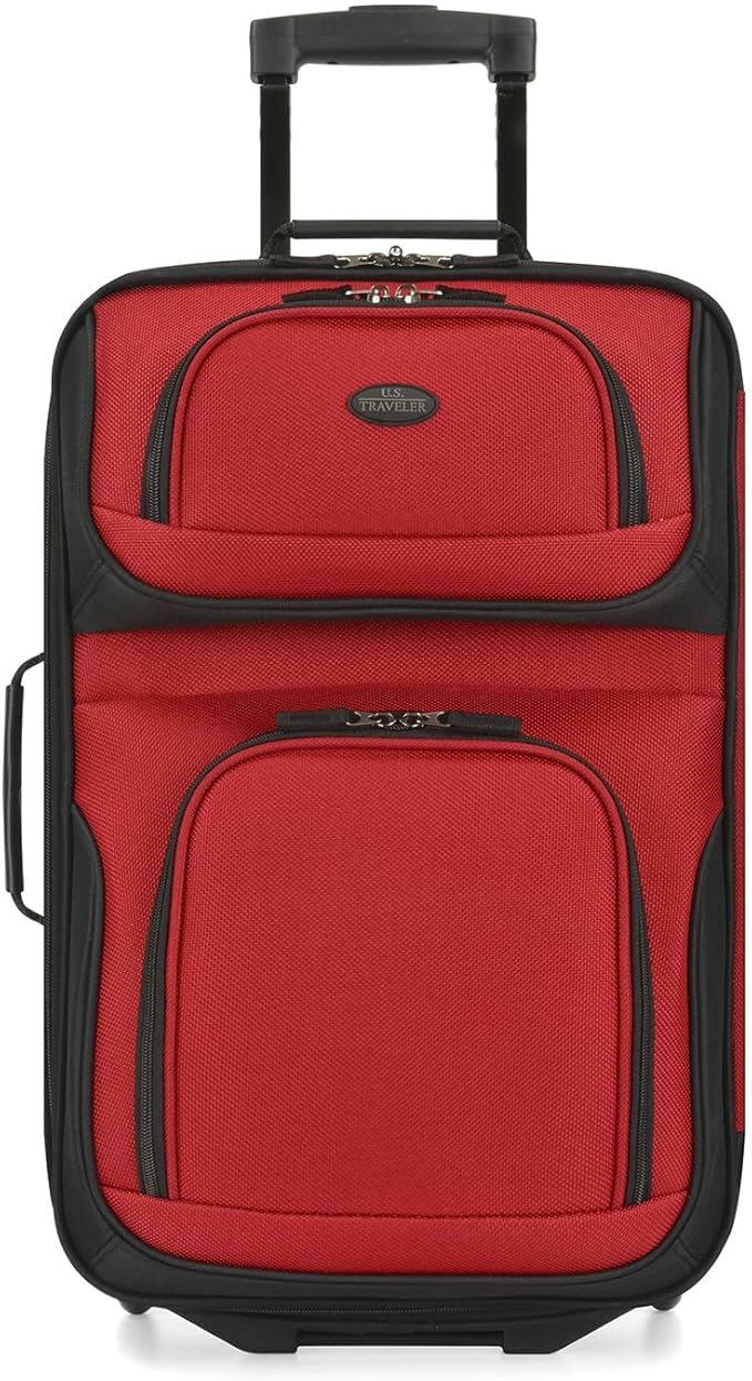 U.S. Traveler Rio Lightweight Softside Rolling Carry-on Suitcase, 2-Wheel Single, Red