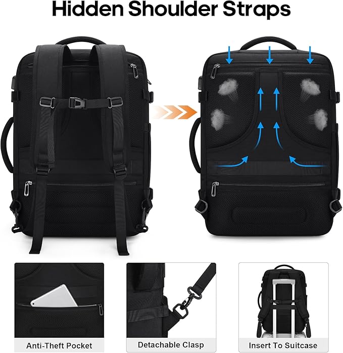 Bagsure Travel Backpack Carry On Backpack 42L Flight Approved, Expandable Laptop Backpack with Packing Cubes & Shoe Pocket, Water Resistant Luggage Backpack for Men Women, Large Backpack 20 * 14 * 7"