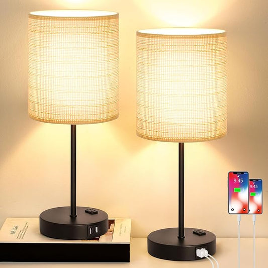 Lynnoland Set of 2 Touch Control Table Lamps, 3-Way Dimmable Bedside Nightstand Lamps for Bedroom Living Room Nursery, 800 Lumens 3000K Warmlight Bulbs Included