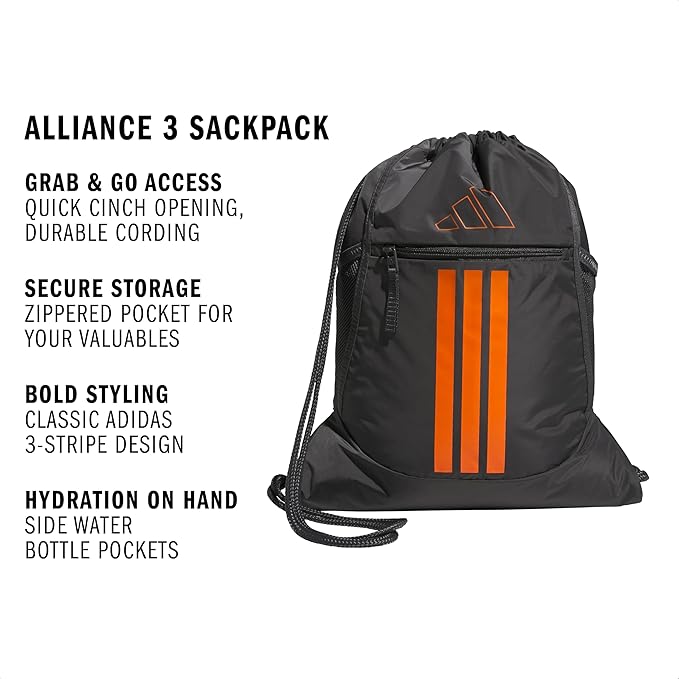 adidas Alliance Sackpack – Drawstring Backpack for Sports, Small Gym Bag