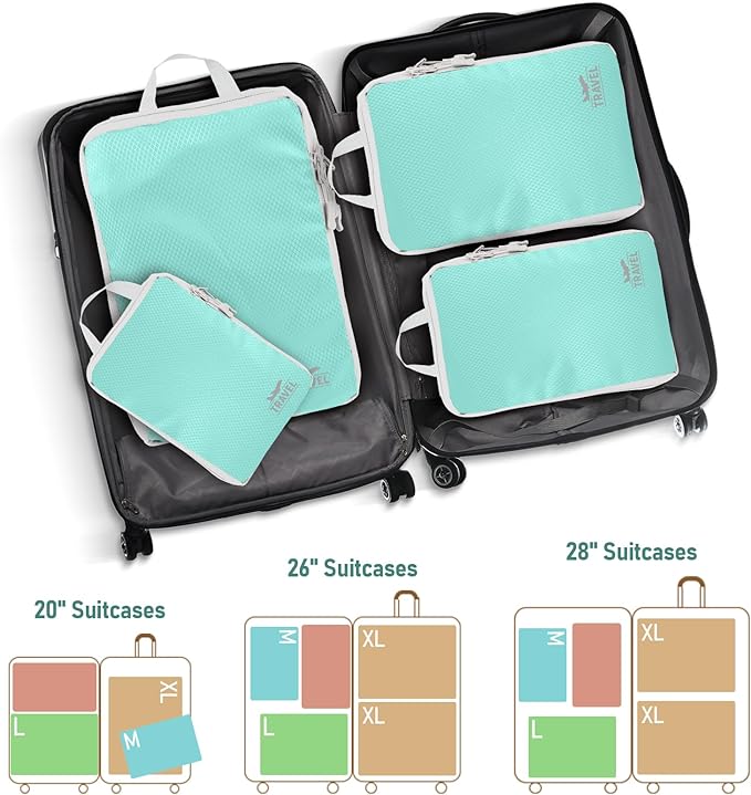 5 Set Packing Cubes For Travel Essentials, Luggage Packing Organization Cubes Suitcase Organizer Bags Set For Luggage Travel Packing Cubes For Suitcases Durable (5 Pcs, Blue)