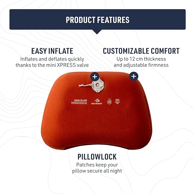 Sea to Summit Aeros Premium Inflatable Travel Pillow, Large, Burnt Olive