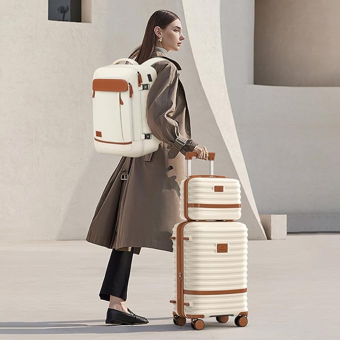 Joyway Expandable Carry on Luggage Sets Airline Approved, Lightweight Hard Shell 20 Inch Carry-on Suitcase with Spinner Wheels, White