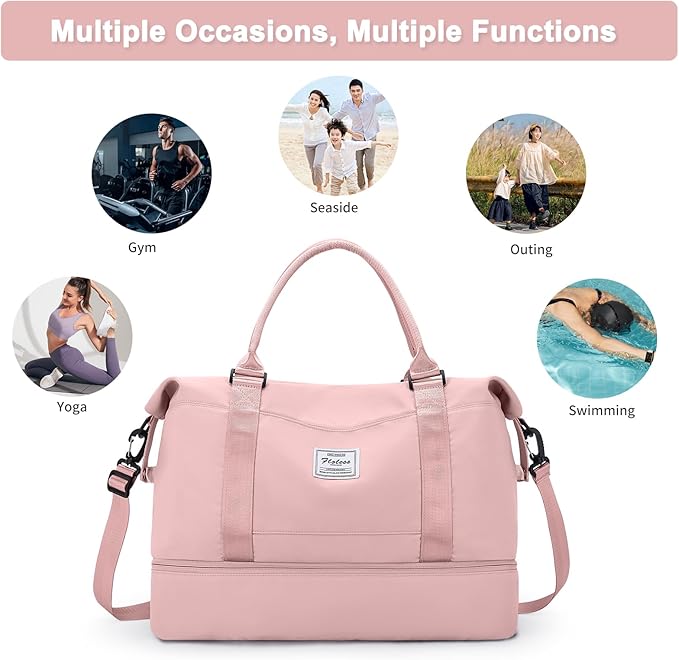 HYC00 Travel Duffel Bag,Carry-on Overnight Weekender Bags for Women,Sports Tote Gym Bag with Wet Pocket