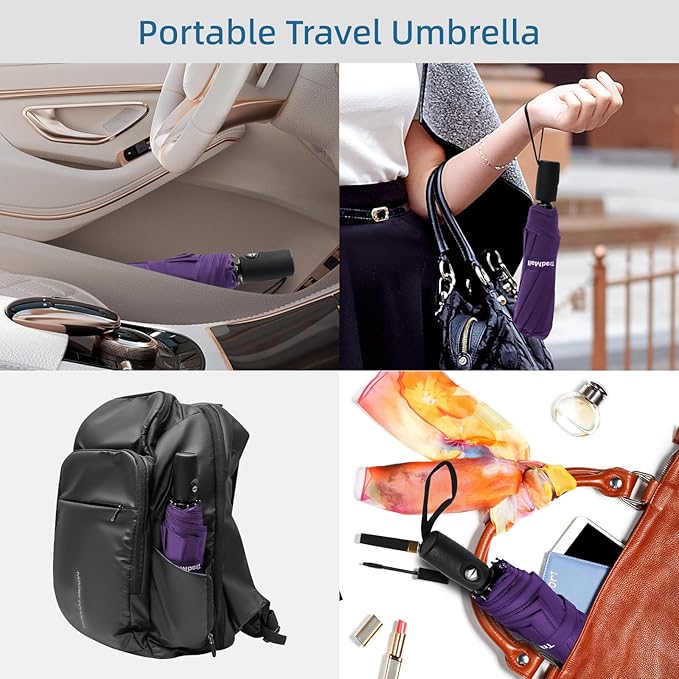 TradMall Travel Umbrella, 42/45 Inches Double Vented Canopy Windproof Automatic Strong Compact Folding Umbrellas for Rain Women and Men
