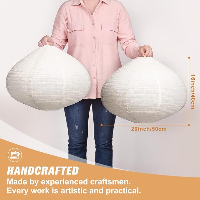 2PCS Hanging Lamp shade oval Can replace White Paper Lanterns 20INCH Linen Pendant Lampshade Handmade Hanging Lantern Minimalist White Suitable for the Living room Bedroom Kitchen
